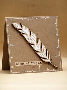 simple feather card white painted